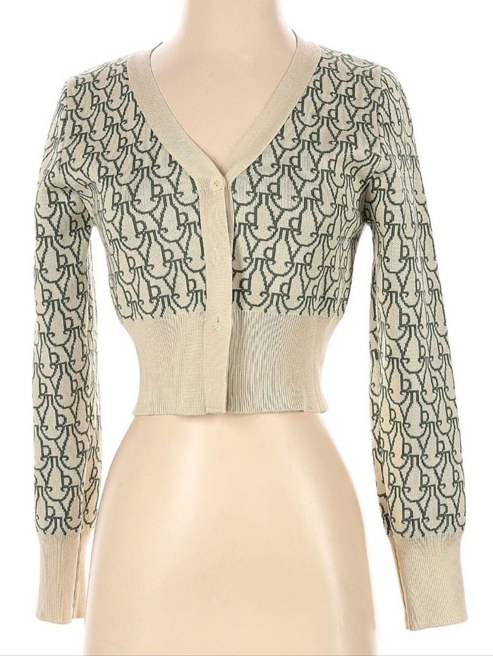 Cider Cream & Sage Monogram V-Neck Cropped Cardigan
